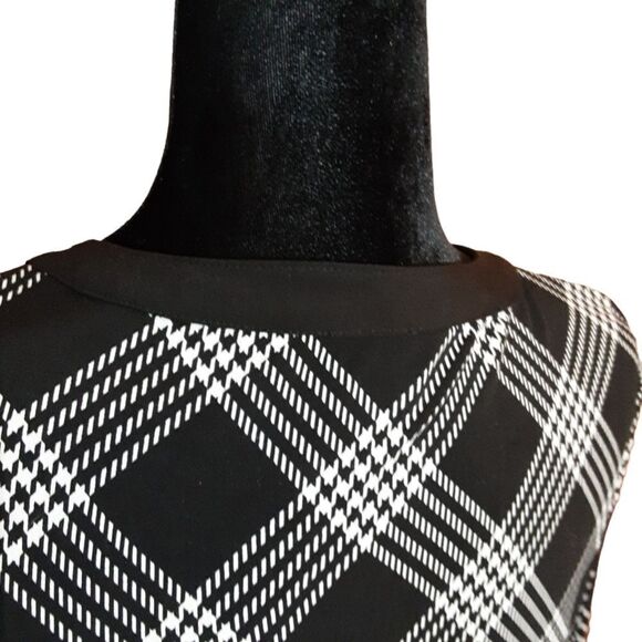 Anne Klein Plaid Tunic Black & White Gold Buttons Tabbed Sleeves sz XL - Picture 10 of 13
